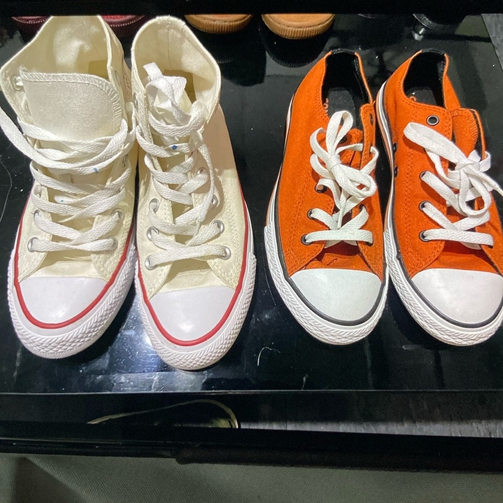 Converse All star sneakers size 5.5 white high  top and ankle orange sneaker